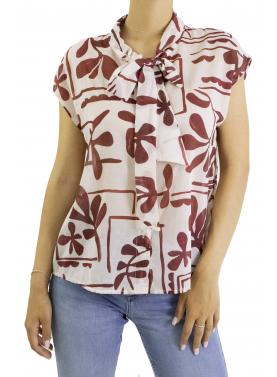 Camicia fantasia mezza manica con fiocco  Fiore